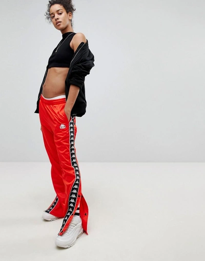 Mor marked Manhattan Kappa Relaxed Tracksuit Bottoms With Popper Sides Co-ord - Red | ModeSens