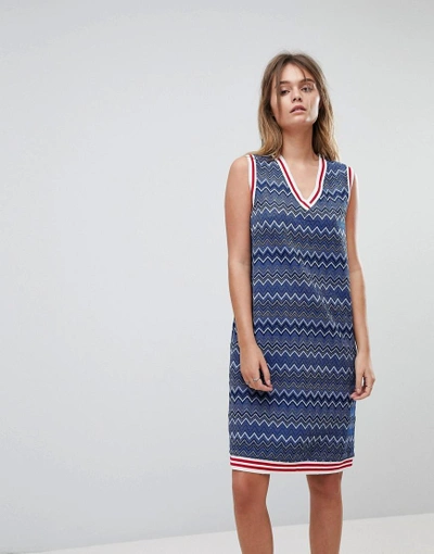 Shop Diesel Glitter Stripe Dress With Tipping Detail - Blue