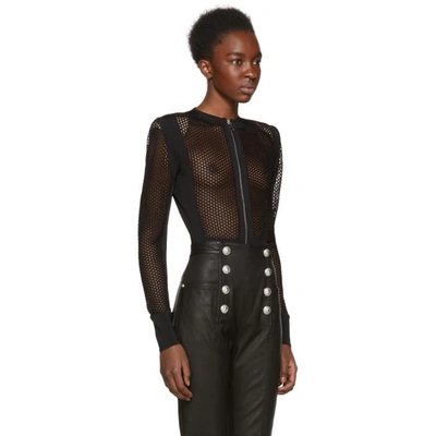 Shop Balmain Black Mesh Bodysuit In C0100 Noir