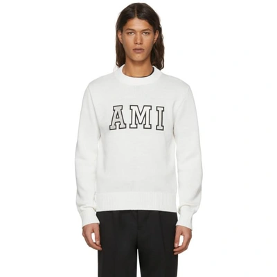 Shop Ami Alexandre Mattiussi Off-white Logo Sweater In 150offwht