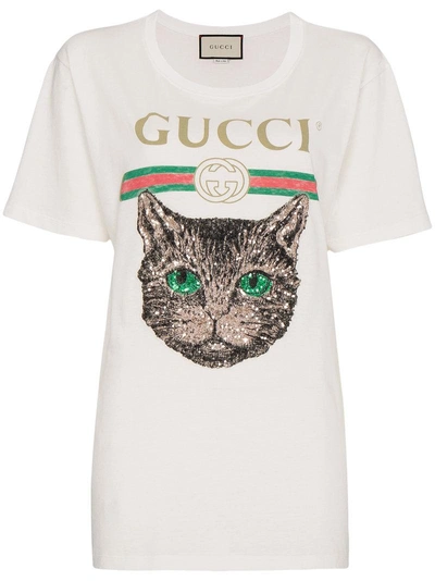 Shop Gucci Logo T-shirt With Mystic Cat