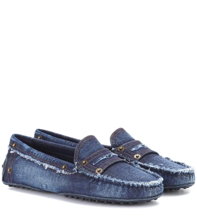 Shop Tod's Gommino Denim Loafers In Blue