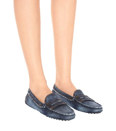 Shop Tod's Gommino Denim Loafers In Blue