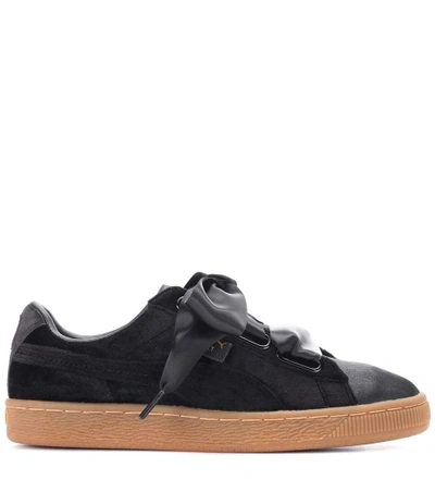 Shop Puma Basket Heart Velvet Sneakers In Black