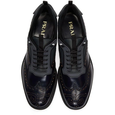 Shop Prada Black Leather And Nylon Brogues In Eja Bleu