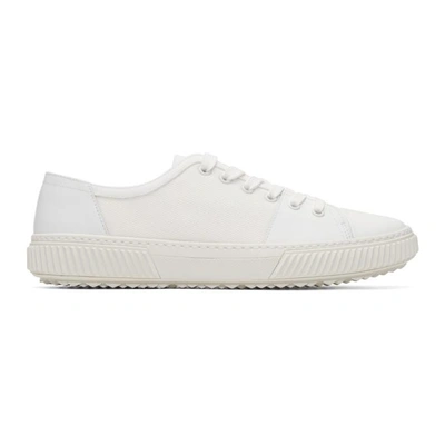 Shop Prada White Leather And Canvas Sneakers In F0009 Bnco