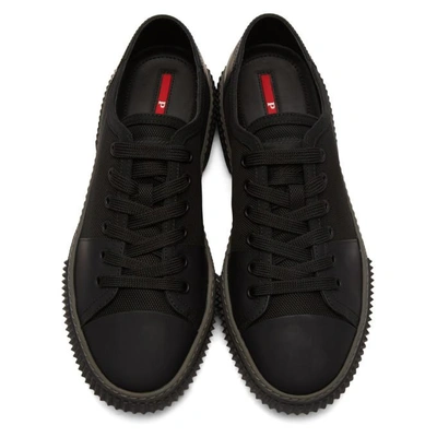 Shop Prada Black Leather And Canvas Sneakers In F0002 Nero