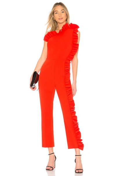 Shop Msgm One Shoulder Jumpsuit In Red