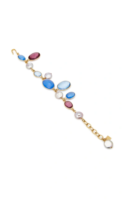 Shop Loulou De La Falaise Pebble And Pearl 24k Gold-plated Crystal Bracelet In Blue