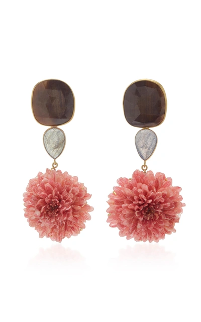 Shop Bahina 18k Gold Sapphire And Labradorite Dahlia Flower Drop Earrings In Pink