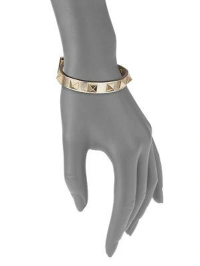 Shop Valentino Rockstud Leather Bracelet In Gold