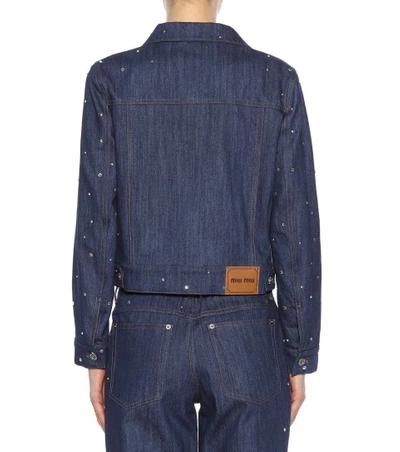 Shop Miu Miu Crystal-embellished Denim Jacket