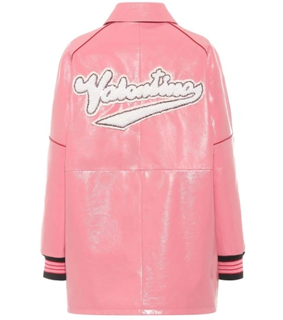 Shop Valentino Embellished Leather Jacket In Pink