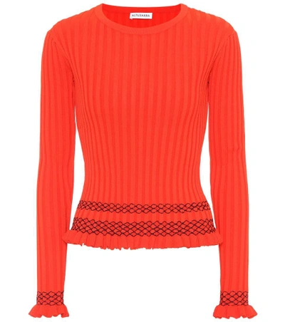 Shop Altuzarra Malou Embroidered Ribbed-knit Sweater In Red