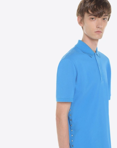 Shop Valentino Rockstud Untitled Polo Man Azure Cotton 100% Xl