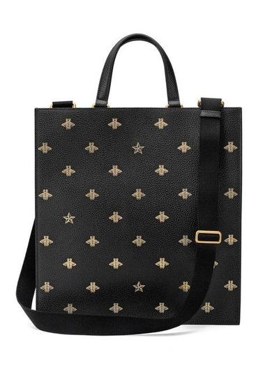 Shop Gucci Bee Star Leather Tote - Black
