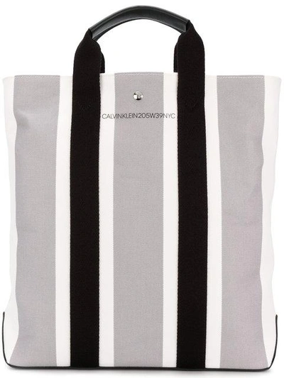 Shop Calvin Klein 205w39nyc Striped Shopper Tote In Grey