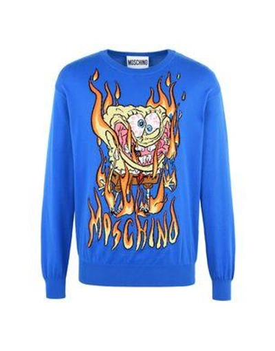 Shop Moschino Long Sleeve Sweaters In Bright Blue