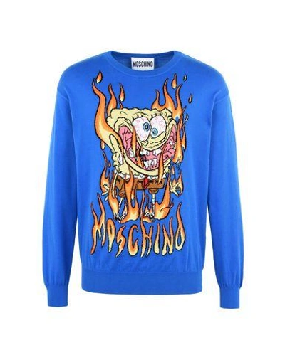 Shop Moschino Long Sleeve Sweaters In Bright Blue