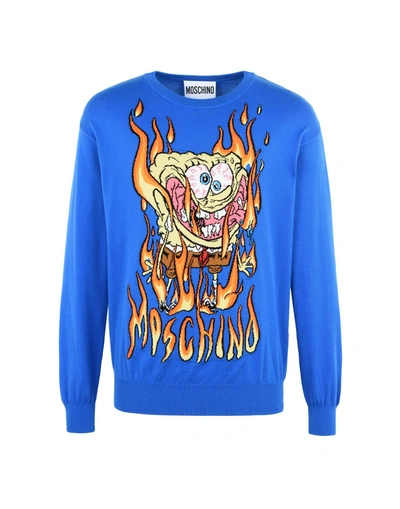 Shop Moschino Long Sleeve Sweaters In Bright Blue