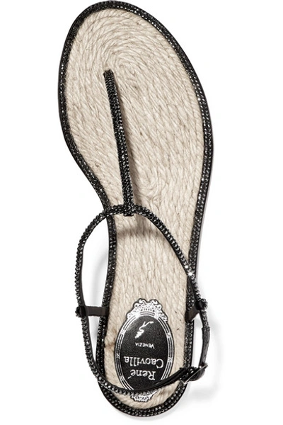 Shop René Caovilla Diana Crystal-embellished Leather Sandals In Black