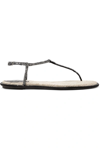 Shop René Caovilla Diana Crystal-embellished Leather Sandals In Black