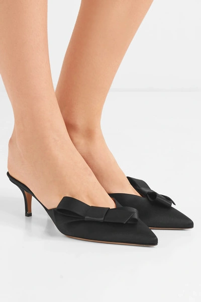 Shop Gianvito Rossi 55 Bow-embellished Satin Mules In Black
