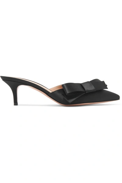 Shop Gianvito Rossi 55 Bow-embellished Satin Mules In Black
