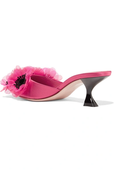 Shop Miu Miu Appliquéd Satin Mules In Bright Pink