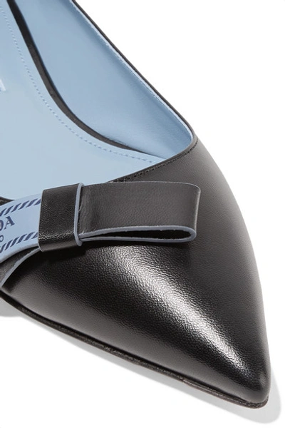 Shop Prada Logo-print Leather Point-toe Flats In Black