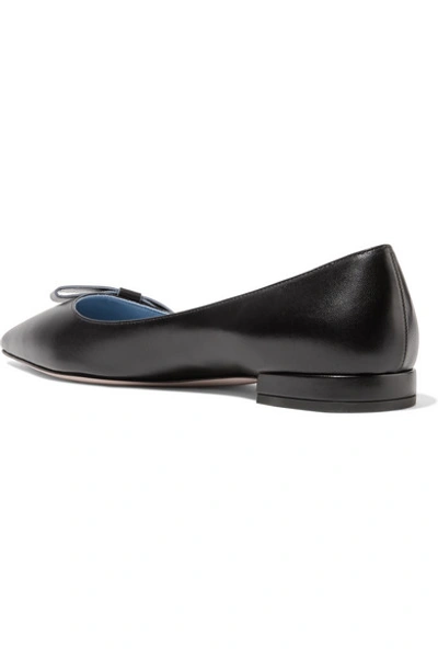 Shop Prada Logo-print Leather Point-toe Flats In Black