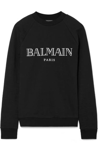 Shop Balmain Printed French Cotton-terry Sweatshirt