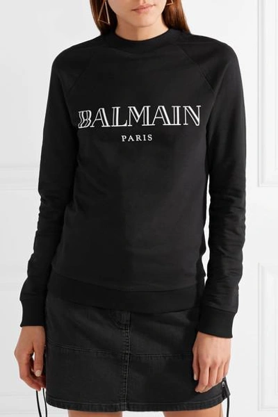 Shop Balmain Printed French Cotton-terry Sweatshirt