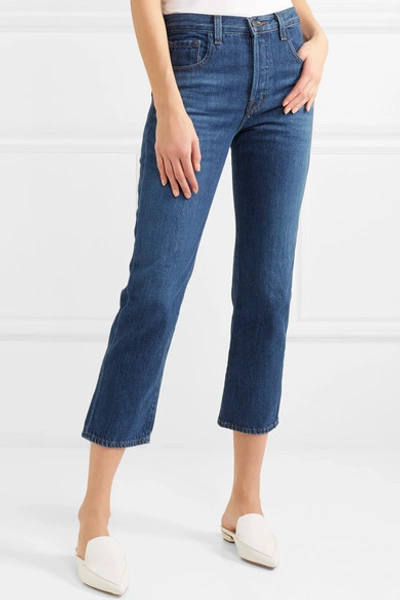 Shop J Brand Wynne Cropped High-rise Straight-leg Jeans In Mid Denim