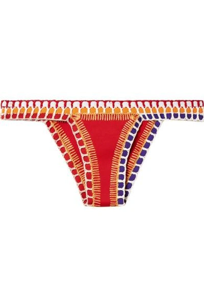 Shop Kiini Kaia Crochet-trimmed Bikini Briefs In Red