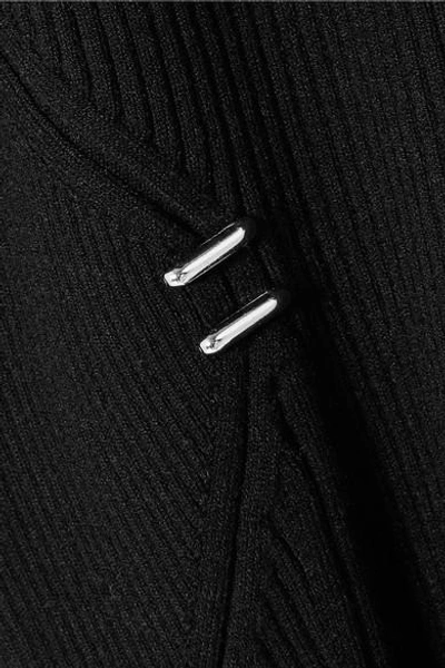 Shop Mugler Cold-shoulder Embellished Ribbed-knit Top In Black