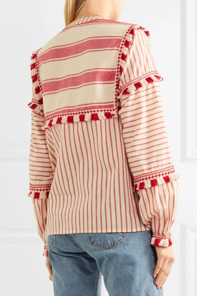 Shop Dodo Bar Or Tasseled Striped Cotton-gauze Blouse In Red