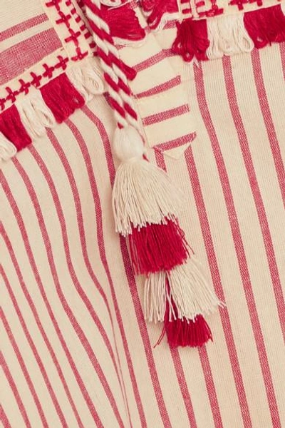 Shop Dodo Bar Or Tasseled Striped Cotton-gauze Blouse In Red