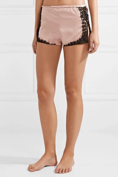 Shop Fleur Du Mal Kilian Lace-trimmed Stretch Silk-satin Pajama Set In Blush