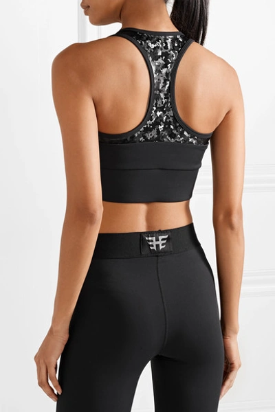 Shop Heroine Sport Tread Paneled Stretch Sports Bra In Black