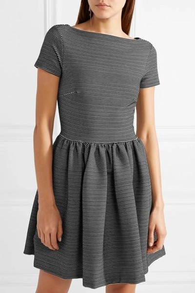Shop Miu Miu Striped Ribbed Stretch-jersey Mini Dress In Black