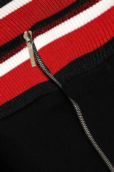 Shop Mugler Off-the-shoulder Striped Stretch-jersey Mini Dress In Black