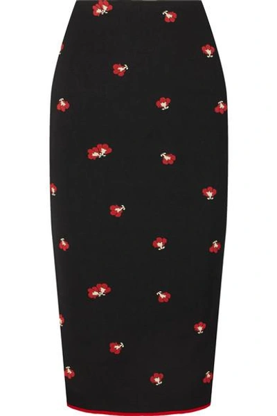 Shop Victoria Beckham Floral-jacquard Pencil Skirt In Black