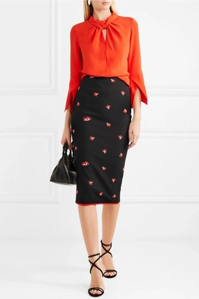 Shop Victoria Beckham Floral-jacquard Pencil Skirt In Black