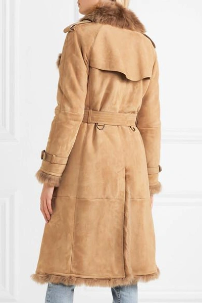 Shop Burberry The Tolladine Shearling Trench Coat In Camel