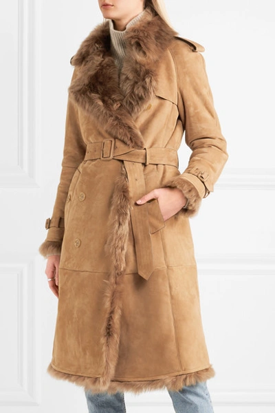 Shop Burberry The Tolladine Shearling Trench Coat In Camel