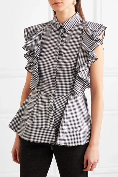 Shop Antonio Berardi Ruffled Gingham Cotton Peplum Top In Black