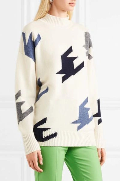 Shop Victoria Beckham Houndstooth Intarsia Cashmere Sweater In White