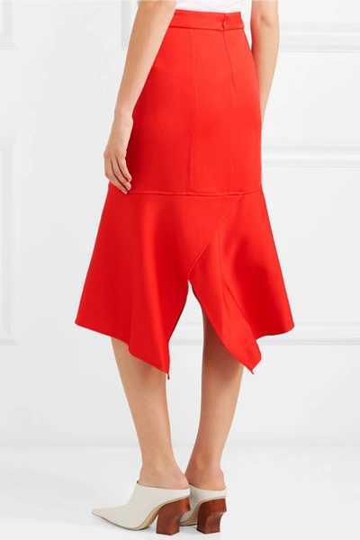 Shop Victoria Beckham Asymmetric Crepe Midi Skirt In Red