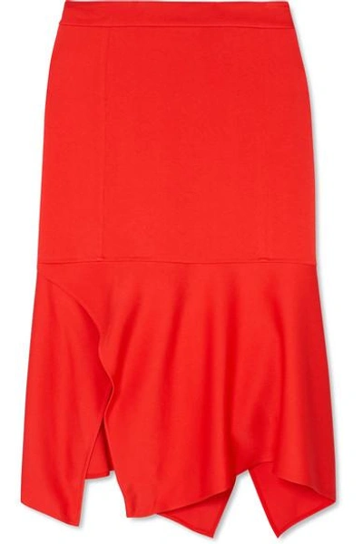 Shop Victoria Beckham Asymmetric Crepe Midi Skirt In Red